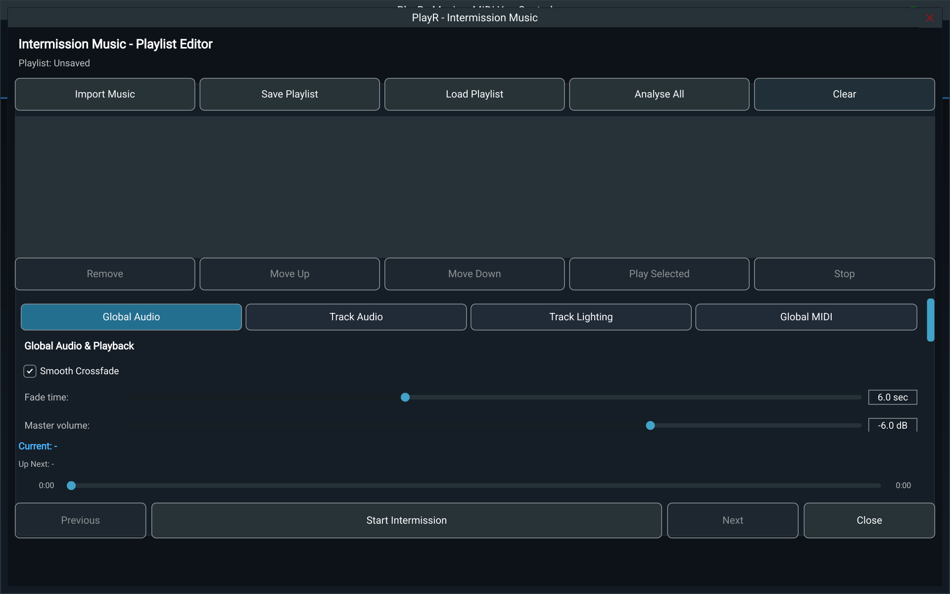 Intermission global audio settings