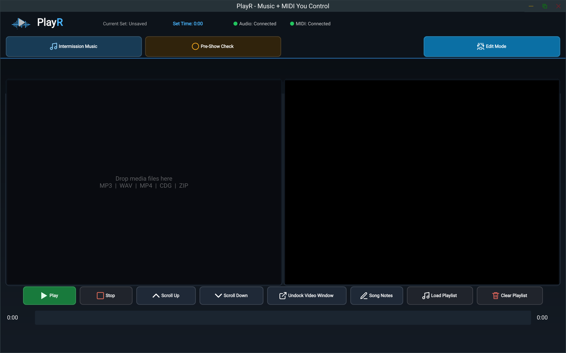 PlayR stage-friendly Show Mode